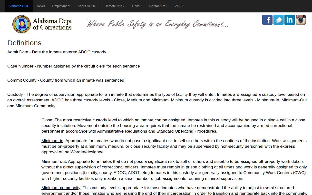 ADOC definitions for Limestone County release date and parole fields