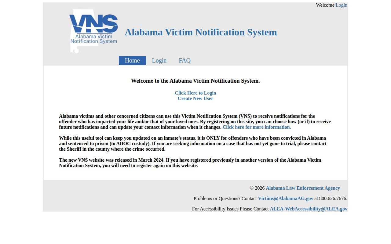 Limestone County release notification Alabama VNS account page